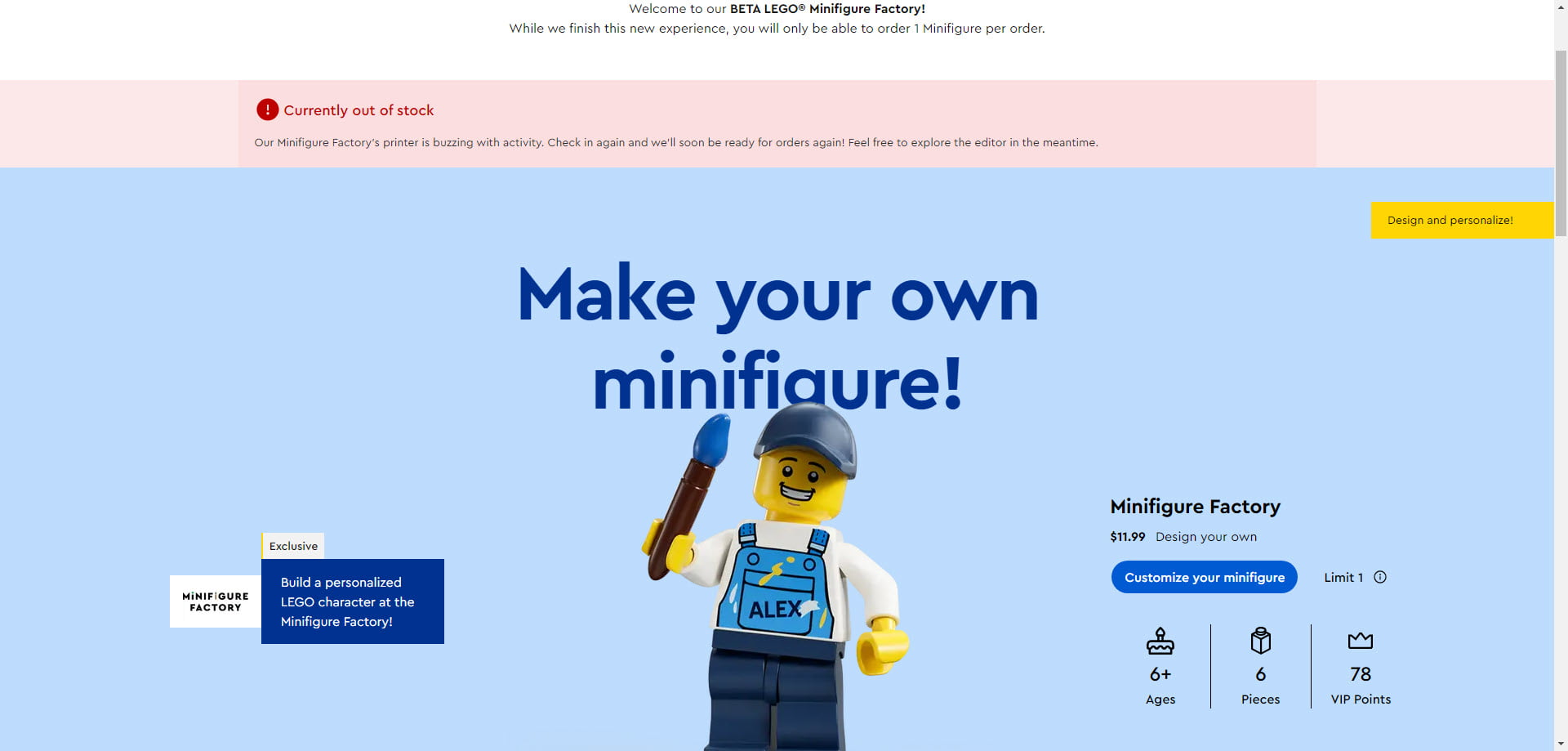 Cover image for LEGO Minifigure Factory Currently out of stock